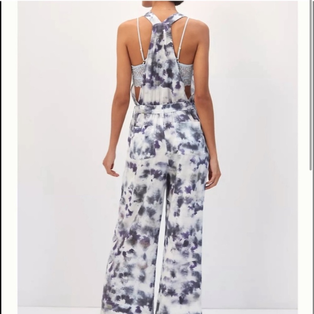 New Anthropologie Cloth & Stone Blue Gray Shibori Tie Dye Overalls Jumpsuit M - Picture 3 of 7